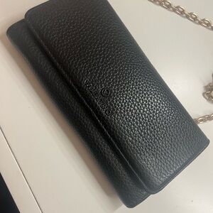 Valentino Textured Black Leather Wallet with Gold Chain